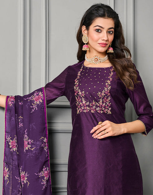 classy purple cotton silk designer party wear readymade salwar suit with purple chanderi 13656-acy4053 Close-up View